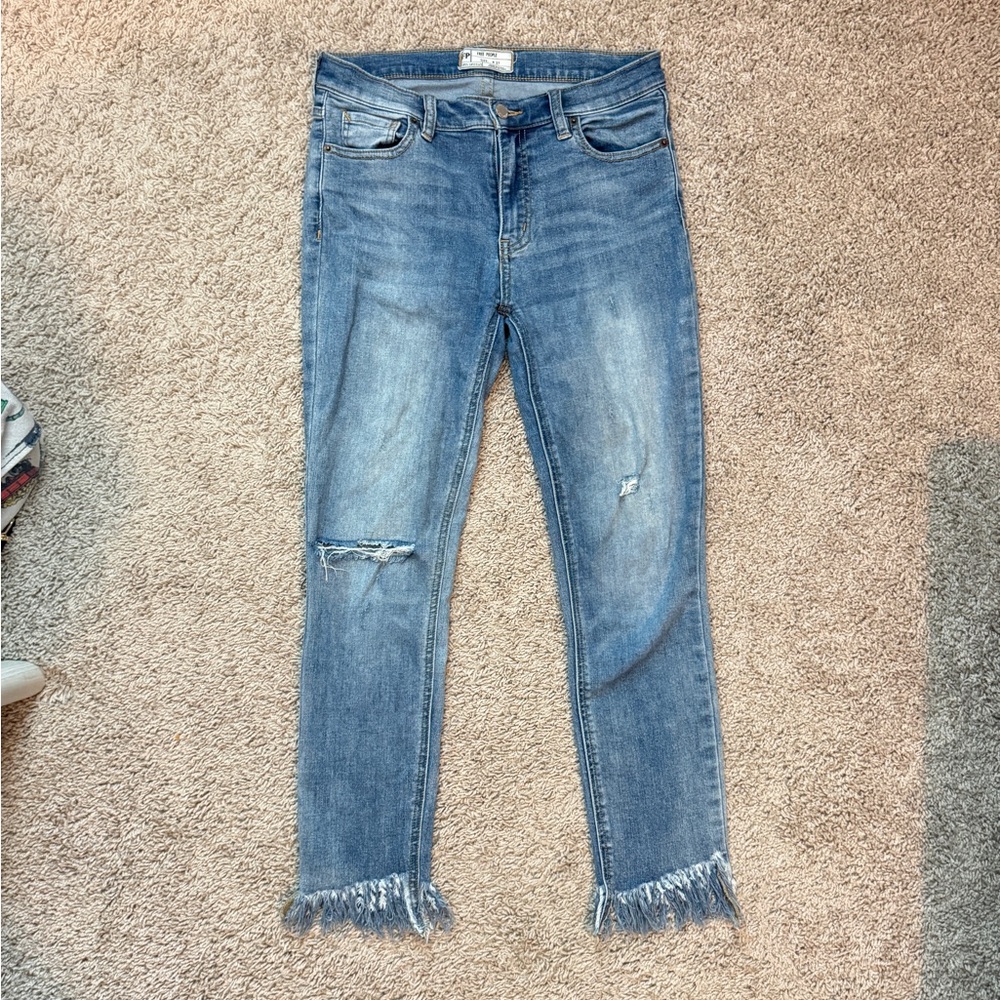 Free People Frayed, Ripped & Faded Blue Jeans size 27,